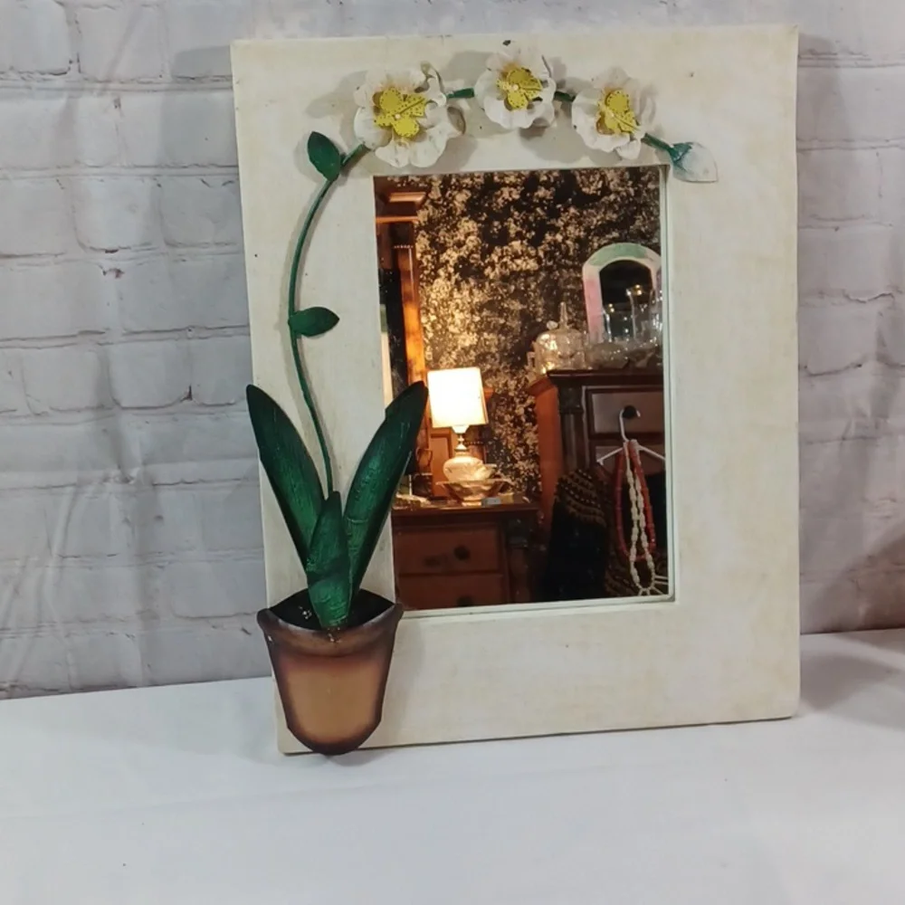 Vintage Floral Wall Mirror with 3D Orchid Design and Planter Pot Deta 14 Wx18